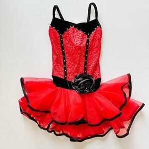 Dance/Figure Skating Dress. Size: Red Sequin/ Black Details - Size 8-10 years